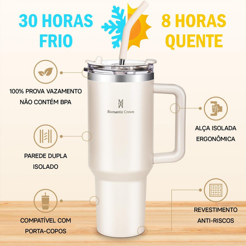Copo Térmico Inox Portátil com Tampa e Canudo 1200ML