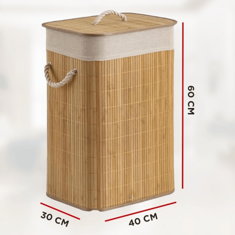 Cesto de Roupa Bambu c/ Tampa Retangular