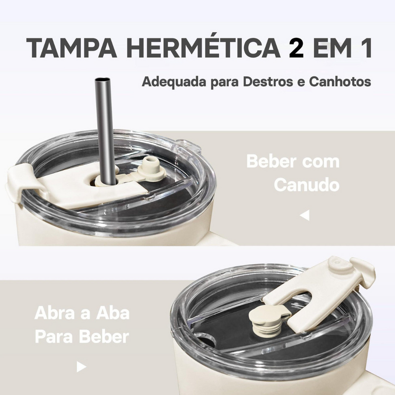 Copo Térmico Inox Portátil com Tampa e Canudo 1200ML