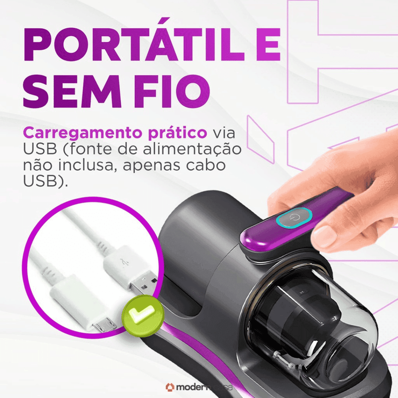 Aspirador Portátil Anti-Ácaro Esterilização Sem Fio