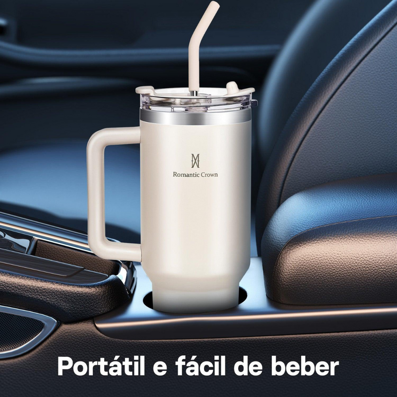 Copo Térmico Inox Portátil com Tampa e Canudo 1200ML