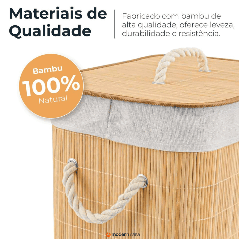 Cesto de Roupa Bambu c/ Tampa Retangular