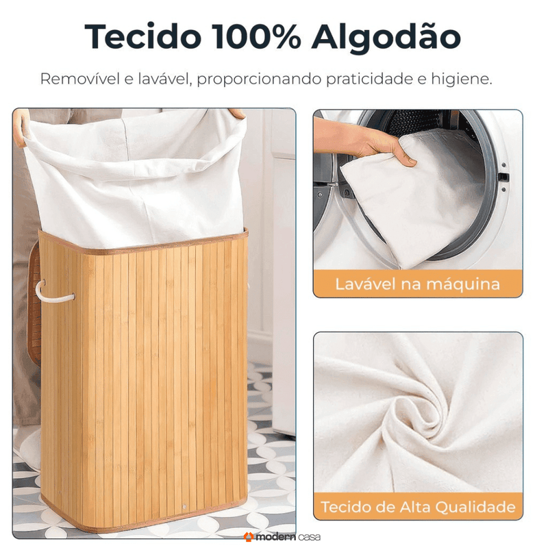 Cesto de Roupa Bambu c/ Tampa Retangular