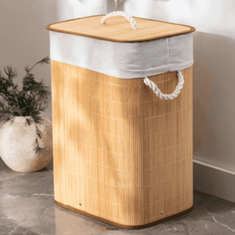 Cesto de Roupa Bambu c/ Tampa Retangular