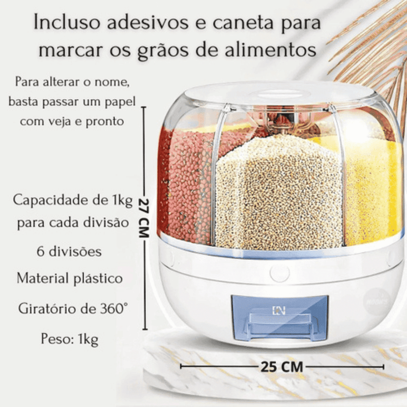 Dispensador Giratório 360° para Arroz e Grãos