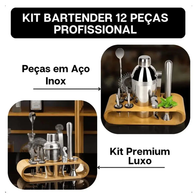 Kit Barman Coqueteleira Profissional Inox 12 Peças