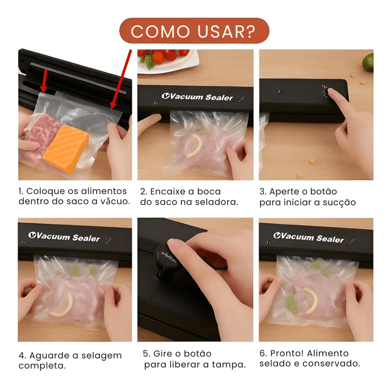 Máquina Seladora e Embaladora Automática a Vácuo + 10 Sacos de Brinde
