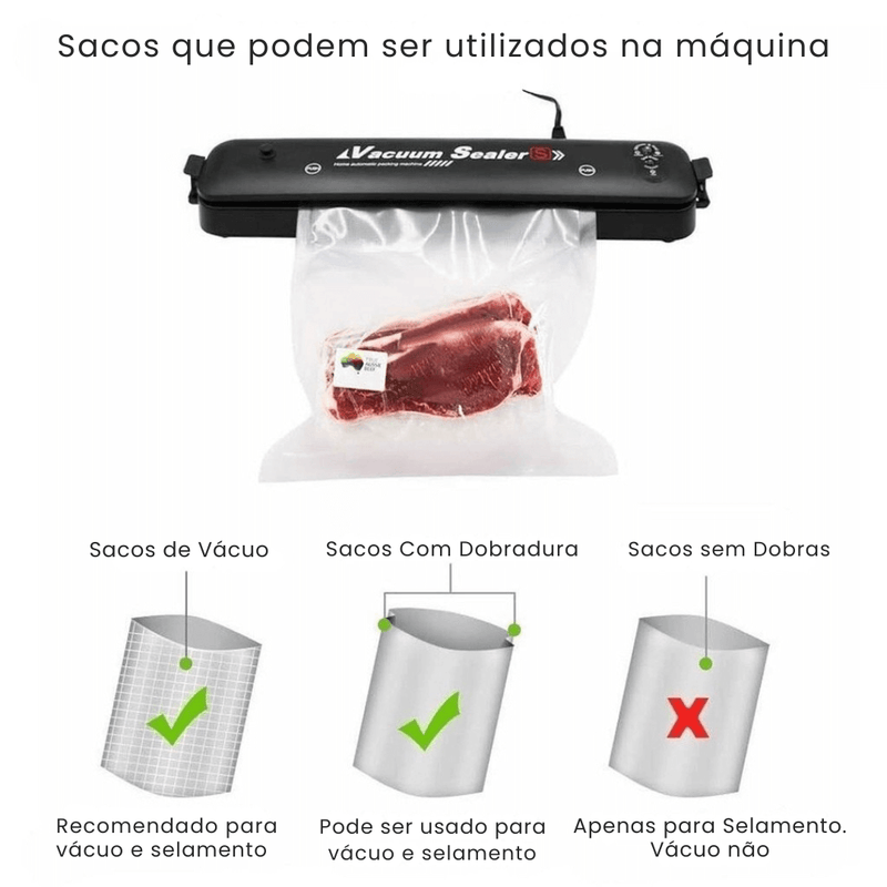 Máquina Seladora e Embaladora Automática a Vácuo + 10 Sacos de Brinde