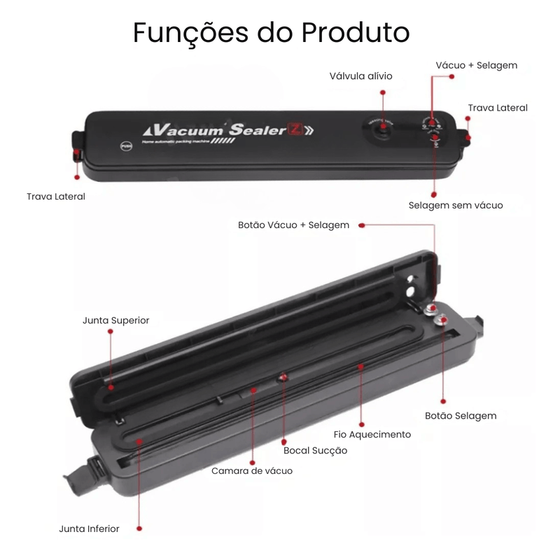 Máquina Seladora e Embaladora Automática a Vácuo + 10 Sacos de Brinde
