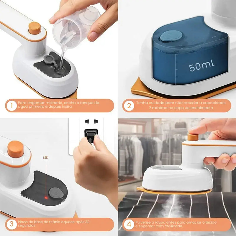 Mini Ferro de Passar Roupas a Vapor