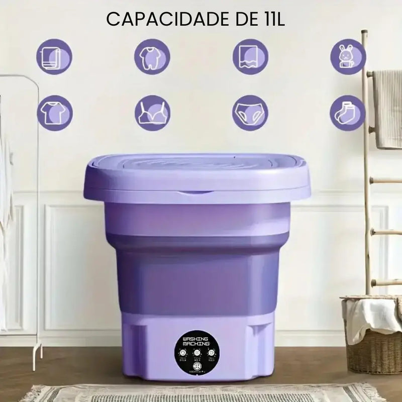 Mini Máquina de Lavar Roupa Dobrável TurboClean 11 Litros