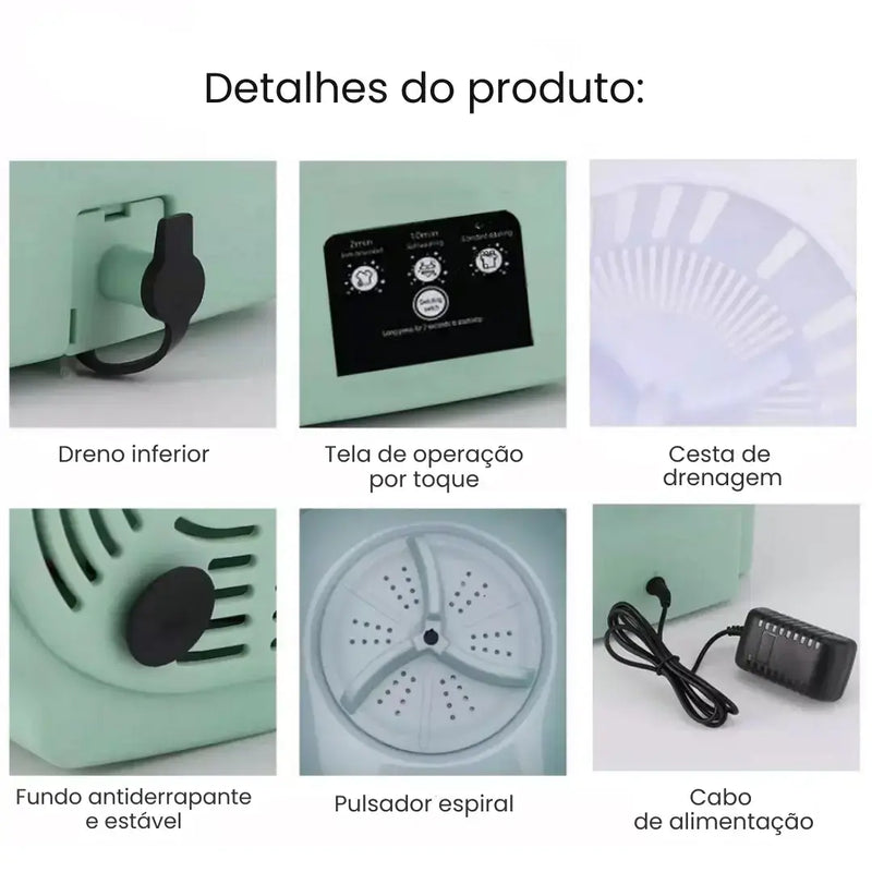 Mini Máquina de Lavar Roupa Dobrável TurboClean 11 Litros