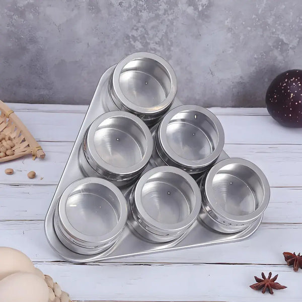 Porta Temperos Magnético com 6 Potes Inox