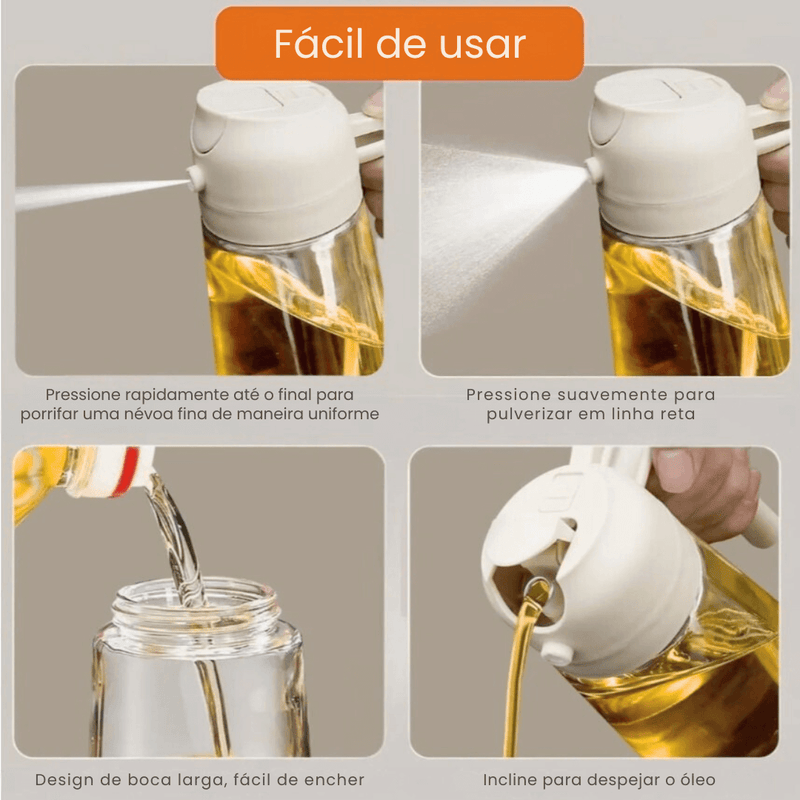 Spray Porta Azeite de Vidro 2 em 1 Borrifador - 500ml
