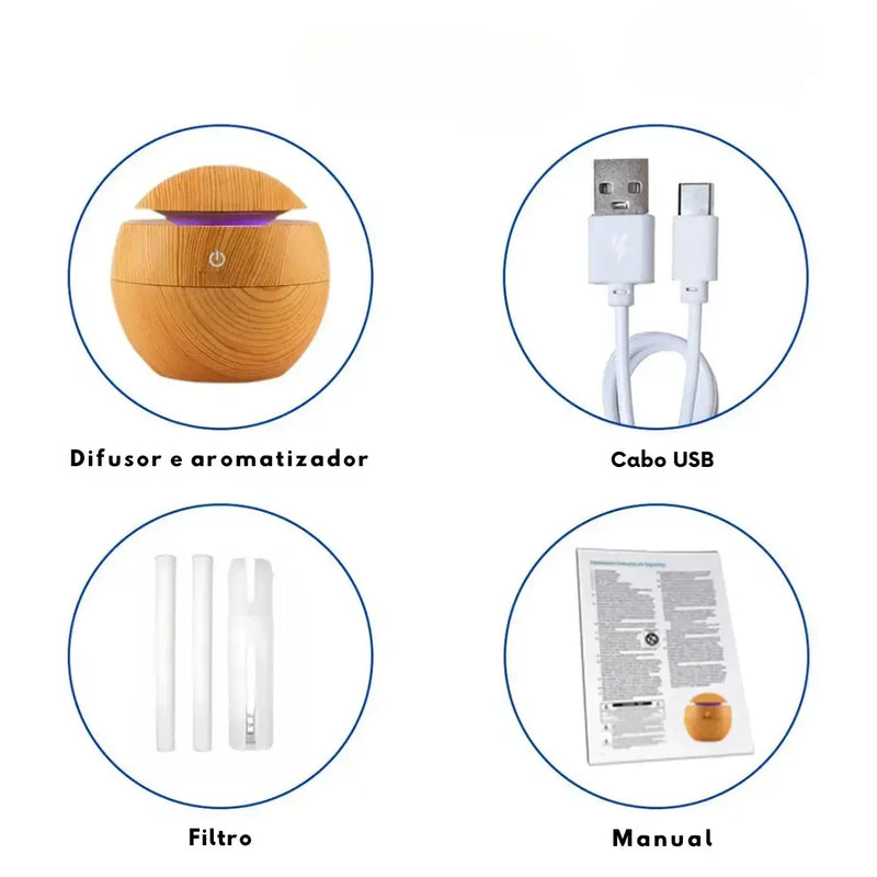 Umidificador Ultrassônico USB Madeira